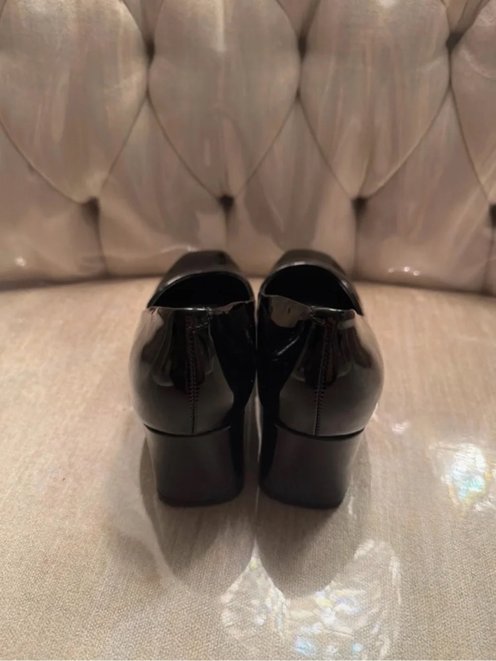 Calvin Klein Black Patent Square-Toe Pumps - Sleek Gloss